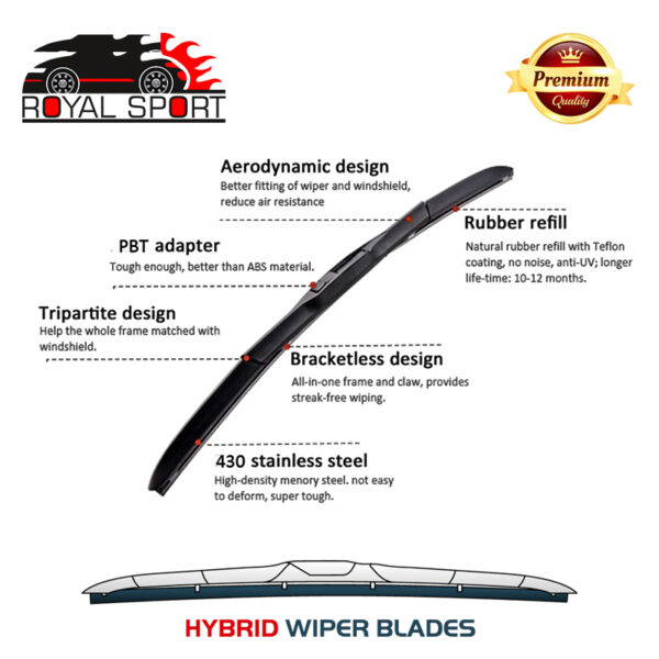 تیغه برف پاک‌کن رویال اسپرت مدل HYBRID PLUS مناسب برای لیفان 820 بسته 2 عددی